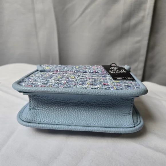 Call It Spring Tweed Mini Top Handle Bag Pastel Structured Purse Gold Turn Lock - Picture 3 of 9